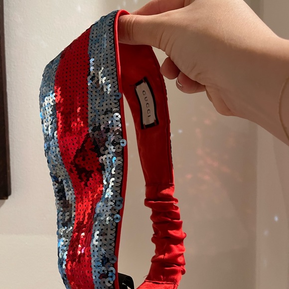 Gucci Blue and Red Sequin ShineWeb Headband Hair Accessory - Picture 3 of 12